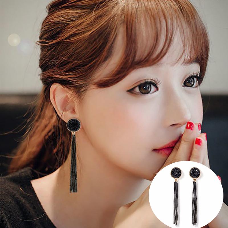 Черные кристаллы в стиле ретро, ​​длинные серьги с кисточками для женщин, свадебные украшения, подарок, винтажные длинные