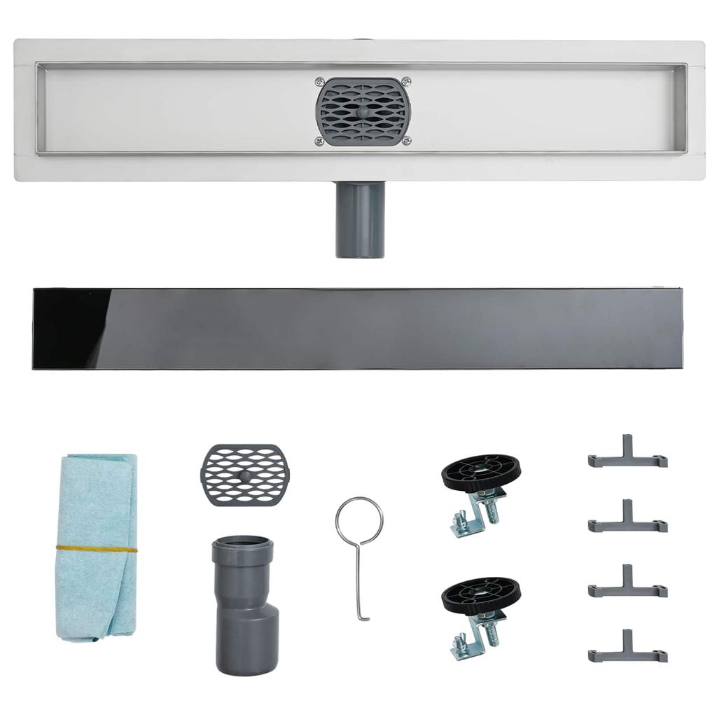 Shower Drain with Glass Cover and 360 degrees Siphon Black 80 cm