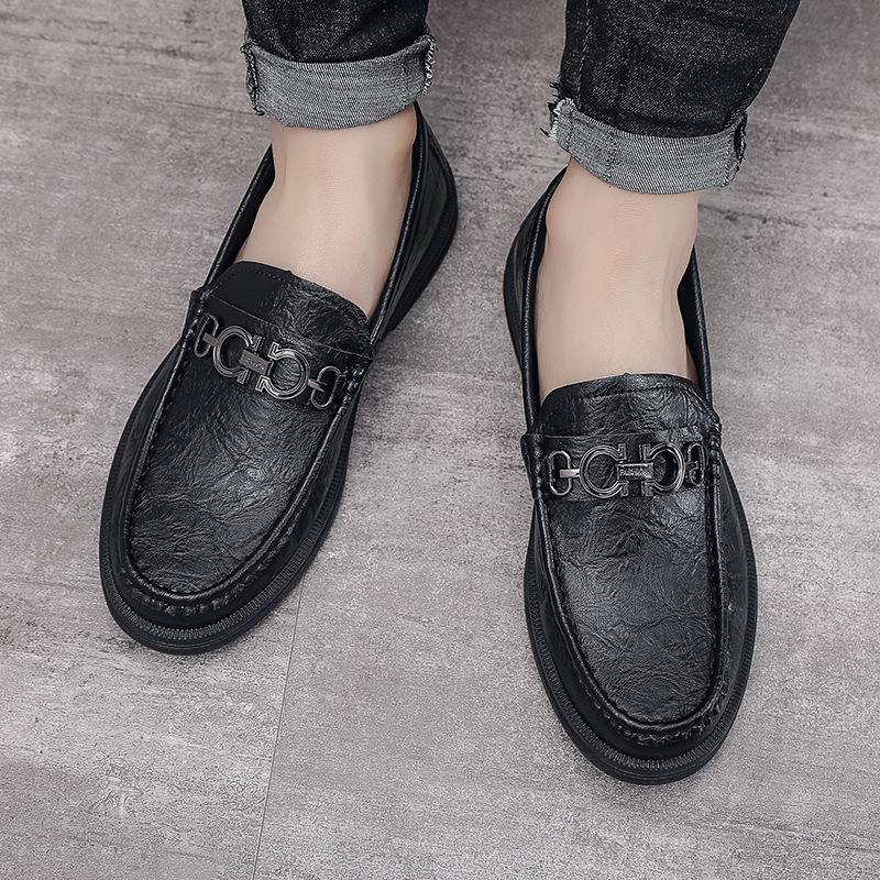 Мужские дышащие повседневные туфли-лоферы с одной педалью в британском стиле, модные шапочки с мягкой подошвой, повседневная кожаная обувь для мужчин