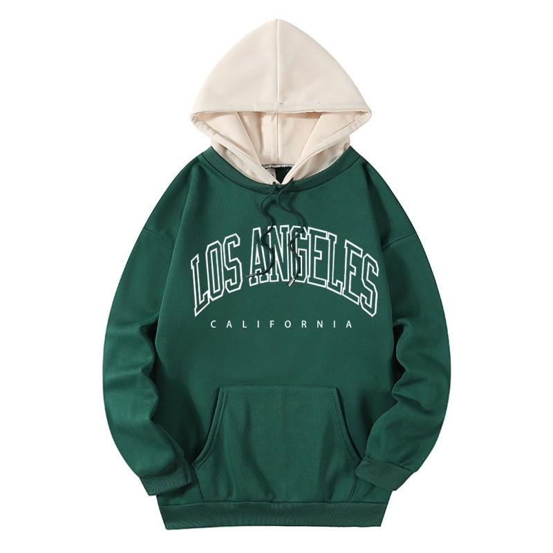 Los Angeles Style Hooded Sweatshirt Fake Two Piece Streetwear Couple Top