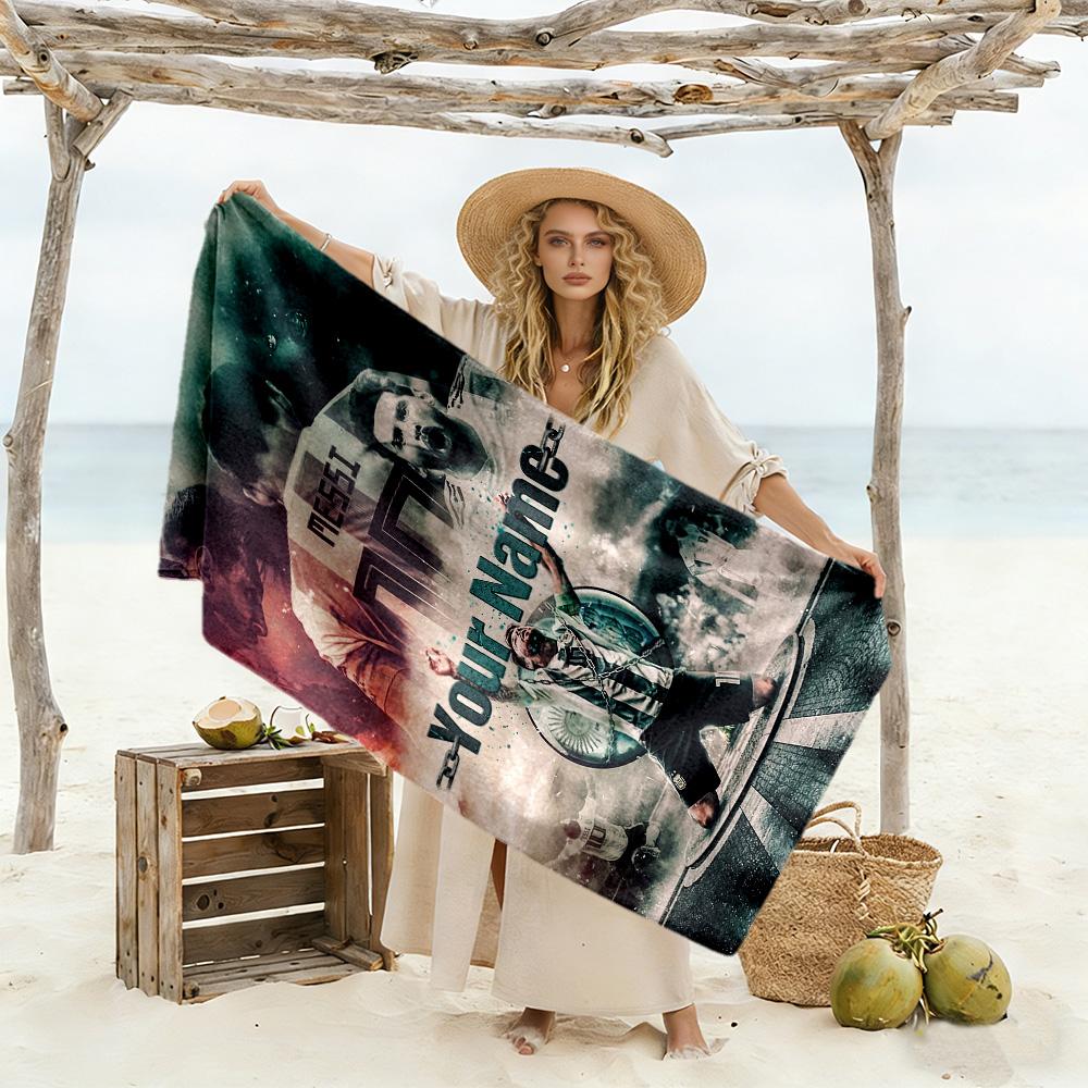 Football Messi Customize Your Name Beach Towel Super Soft Microfiber Quickdry Fabric