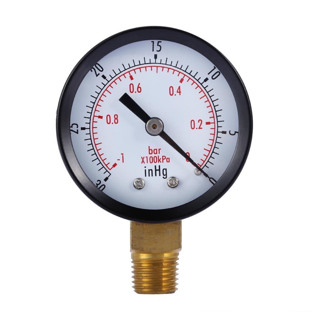 50mm Face Double Scale Pressure Gauge 1/4inch NPT Lower Mount 0~-30nhg 0~-1Bar Vacuum Manometer for Air Water Fuel Liquids