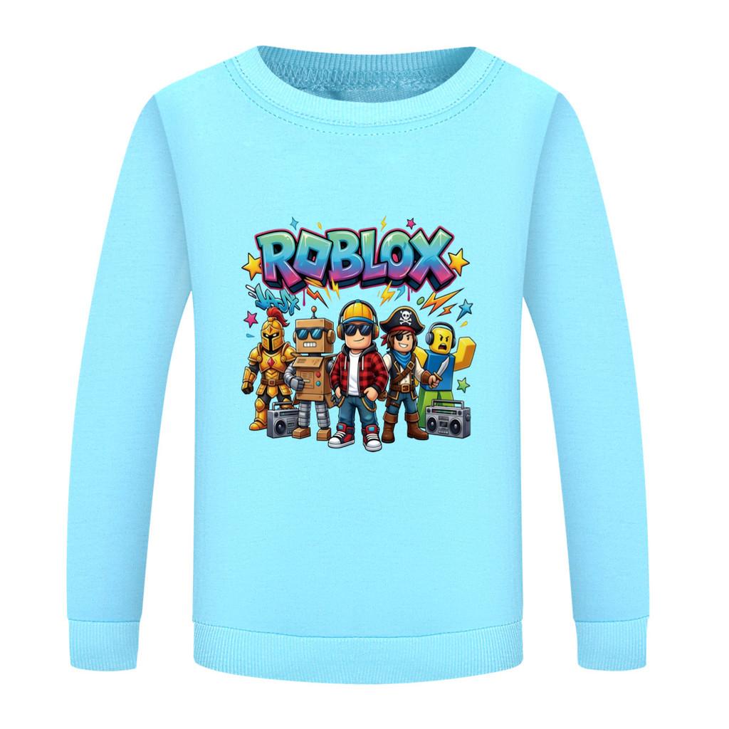 5574 Детская толстовка для мальчиков и девочек с принтом Roblox, круглым вырезом и длинными рукавами