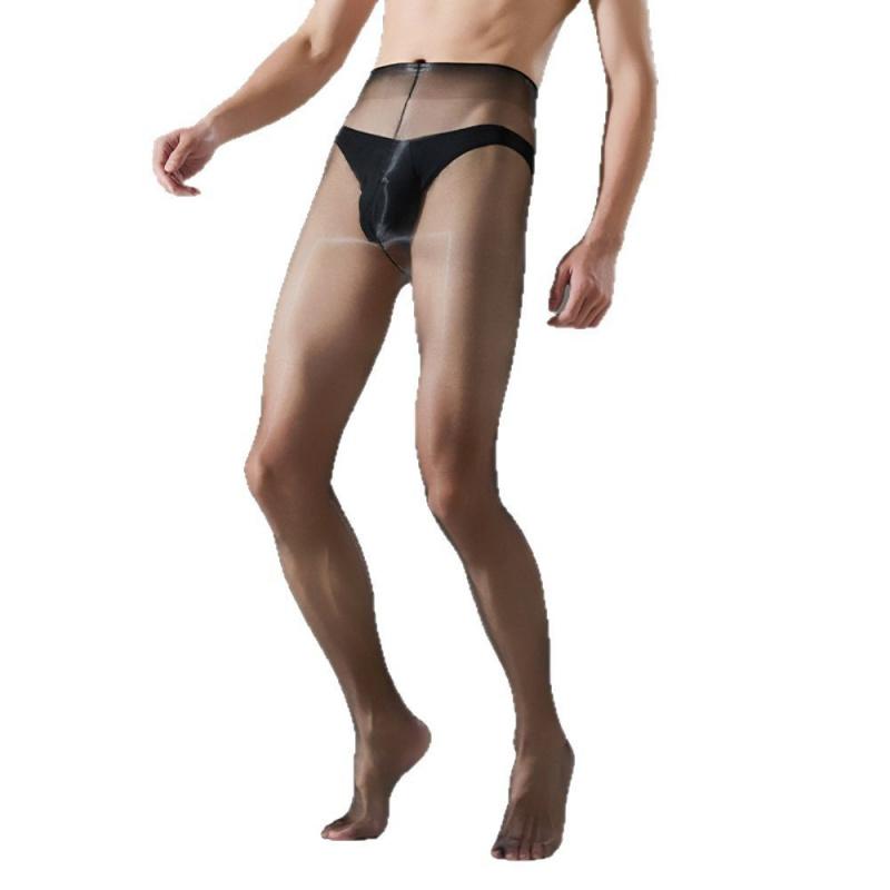 Ультратонкие Мужские Чулки Сексуальные Прозрачные Аврора Масляные Блестящие Без Пояса На Одной Линии Промежности Колготки Эротический Чехол для Пениса Мешочек