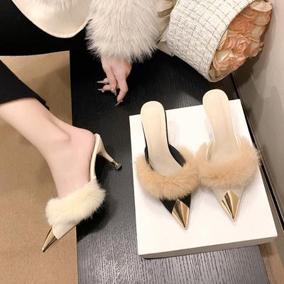 Модная женская обувь на высоком каблуке, слипоны, oes 2025, Новая, Sle, для улицы, Универсальные, с острым носком, на тонком каблуке, Мюли с закрытым носком, тапочки