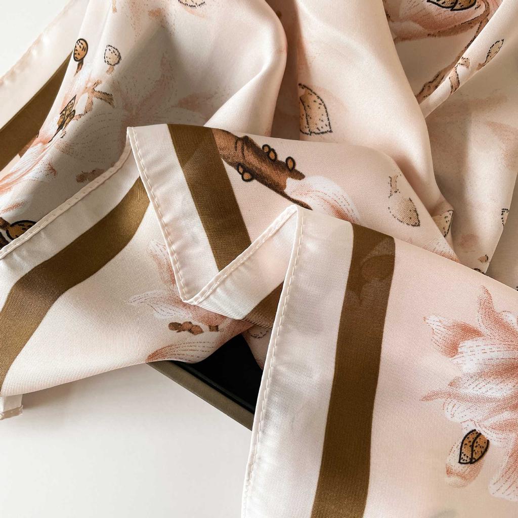 Hangzhou Silk Silk Scarf Women's 71 Simulation Silk Peach Printed Square Scarf Gift Scarf Thin Scarf