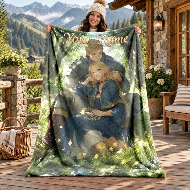 Delicious in Dungeon Custom Name Flannel Blanket Personalized Soft Warm Plush Throw Blanket Customized Gift for Family Friends