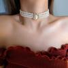 French Retro Small Fragrance Three-Layer Pearl Necklace Flash Diamond Pearl Wedding Dress Clavicle Chain For Women Neck