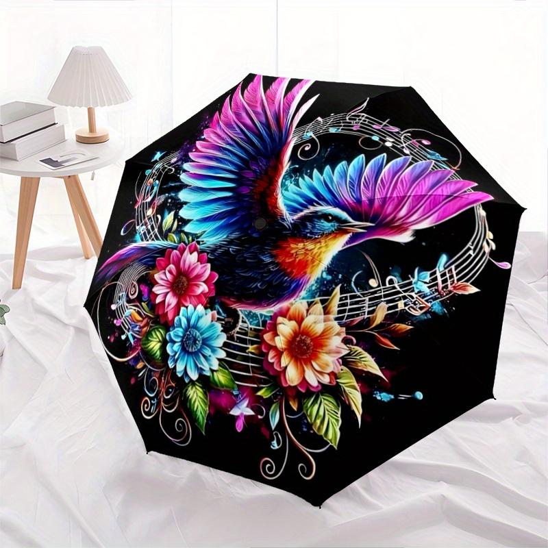 1pc Colorful Bird in Flight Durable Cartoon Folding Umbrella,Compact Umbrella for Men and Women, Suitable for Travel or Daily Use.A077