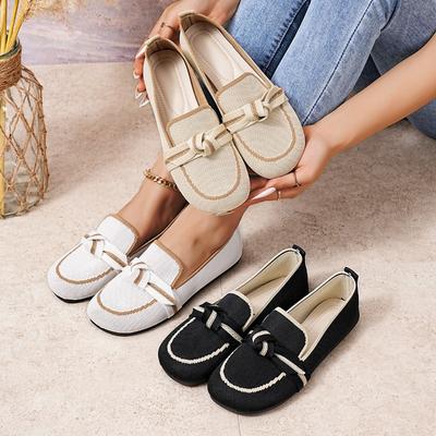 Женские балетки Flyknit широкой полноты с бантом - Повседневная обувь слипоны с круглым носком на осень, Удобные дышащие лоферы