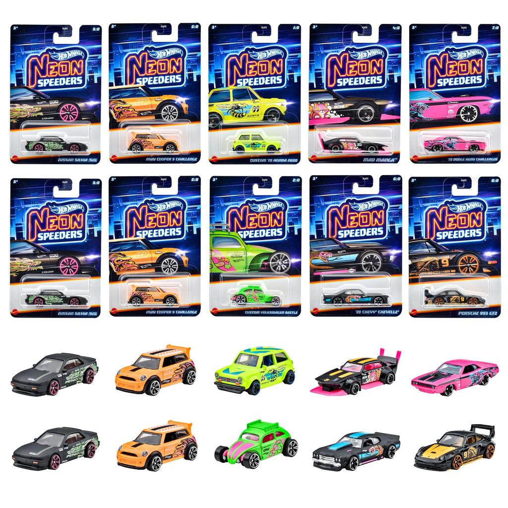 Hot Wheels Neon Speeders Ассорти из 10 штук распродажа КОРОБКИ игрушечный автомобиль Мини-машинка от 3 лет и старше Multi 986D-HLH72