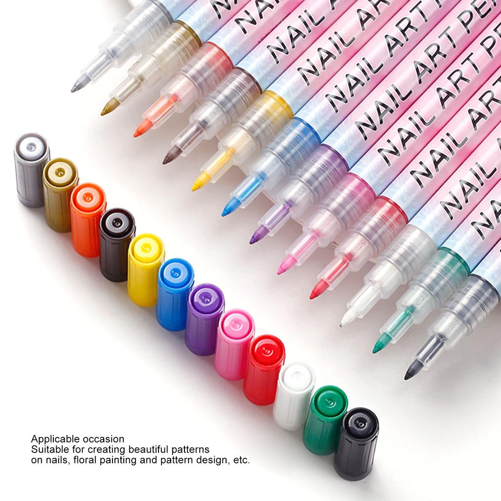 Набор ручек для нейл-арта 12 цветов Быстросохнущие Портативные Стойкие Ручки для рисования и росписи ногтей для деталей и линий