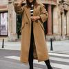 Женское пальто с лацканами, свободный длинный толстый кардиган, стильный однотонный теплый ветрозащитный карман, женские пуговицы с двойными пуговицами и длинным рукавом