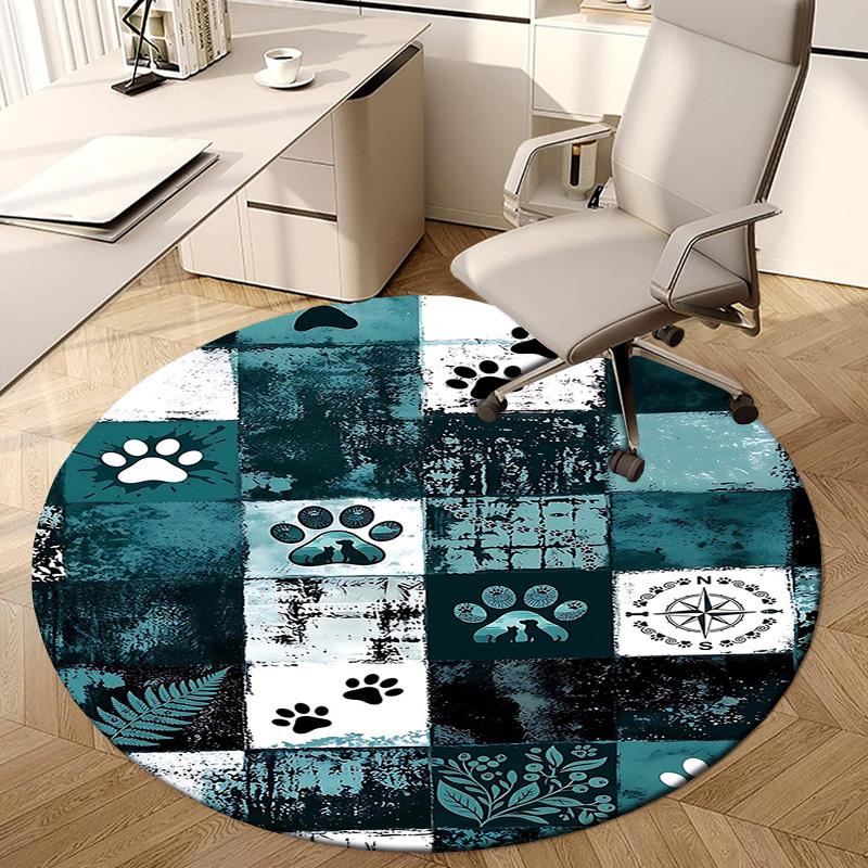1PC Paw Prints Pet Theme Non-Slip Floor Round carpet, Office, family, bedroom, Large Area Rug Indoor Rugs, Durable Polyester-L0363