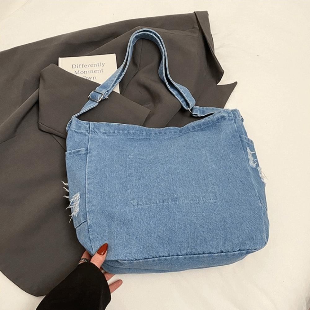 Large Capacity Hobo Sling Bag Vintage Satchel Bags Korean Denim Shoulder Bag Women Men