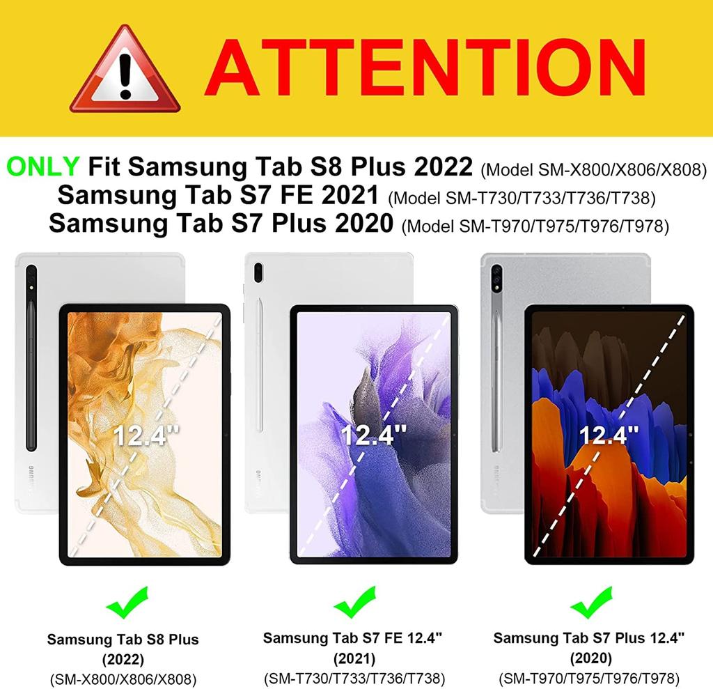 Чехол для Galaxy Tab S8 Plus 2022/S7 FE 2021/S7 Plus 2020 12,4 дюйма, тонкий Folio с подставкой, защитный чехол для планшета, многоугольный просмотр