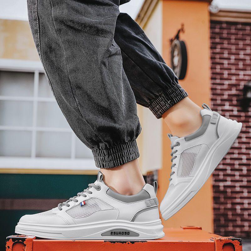 Summer Low-Cut Lightweight Breathable Men's Shoes with Hollow Mesh Leisure Fashion Sports White Board Shoes