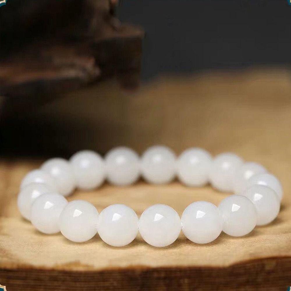 Men For Women Round Bead Hand Rope Wristband Beaded Bracelet White Stone Bracelet Fashion Jewelry