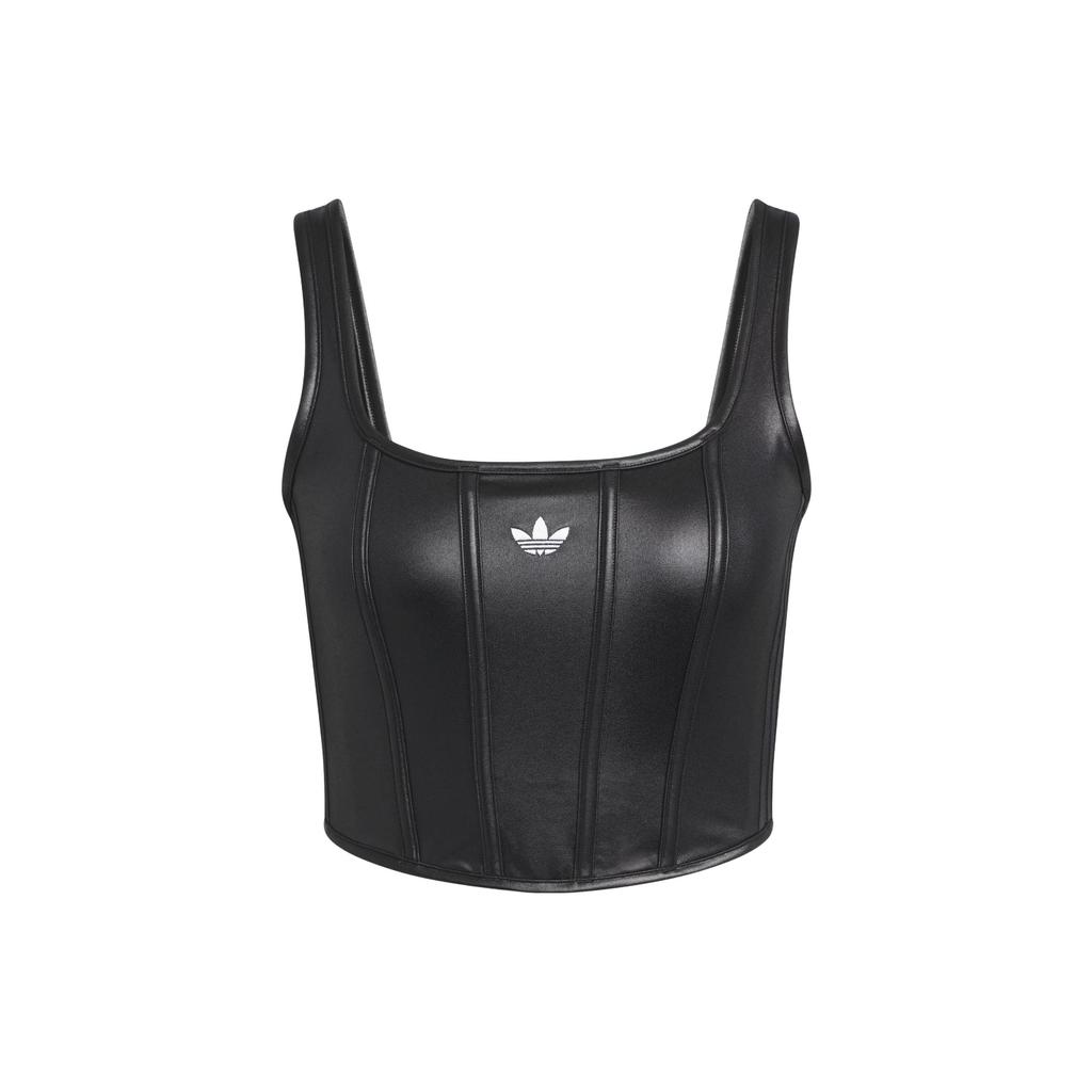 Adidas Originals Trefoil Corset Tank Top With Solid Color Logo Women Tops Black IX1912