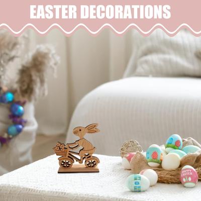 Rabbit Decor Wooden Bunny Home Decor Easter Cycling Rabbit Festival Desk Decorations For Shelf Desk Entryway Office Shops Living