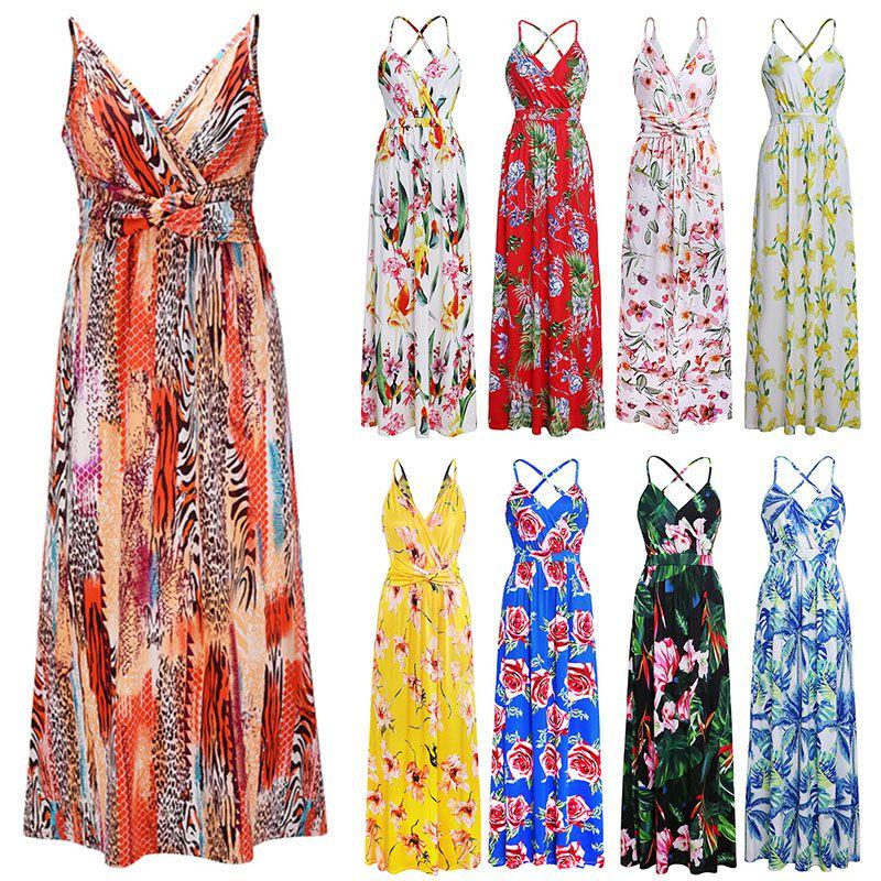 Элегантное женское бохо длинное платье макси с цветочным принтом для летних вечеринок и пляжных мероприятий