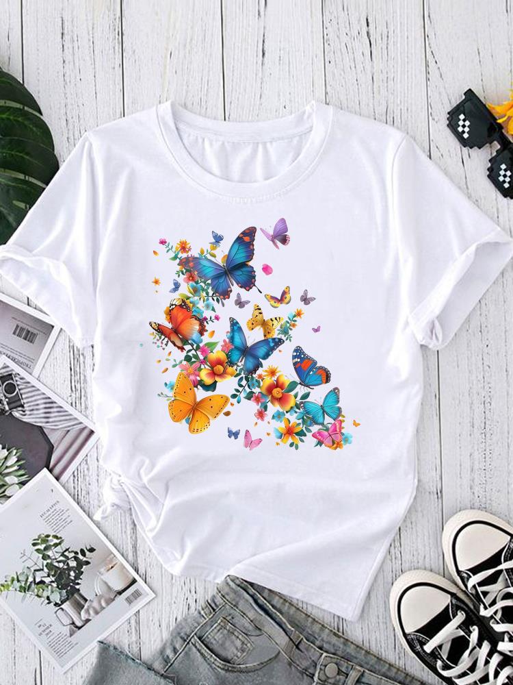 (Азиатский размер) letter flower trend 90-х Футболки с коротким рукавом Женский топ Принт Круглый вырез Модный Женский Повседневный Футболка Одежда Графическая футболка