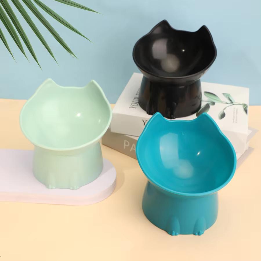 Pet Elevated Cat Bowl Anti-overturning Plastic Raised Elevated Cat Dog Bowl Feeding Dish With Tilted Edge Neck Protection