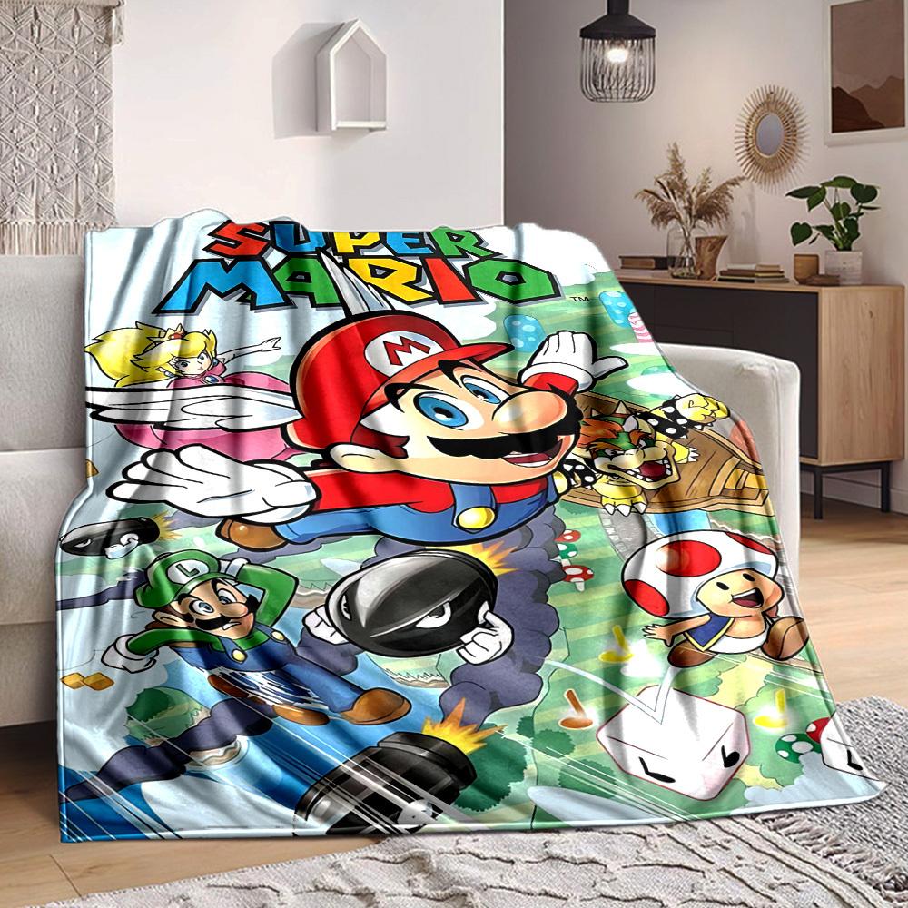 1pc Mario Adventure Flannel Blanket, Soft Skin Friendly with Digital Printing, Various Sizes Available for Family, Friends, Birthday