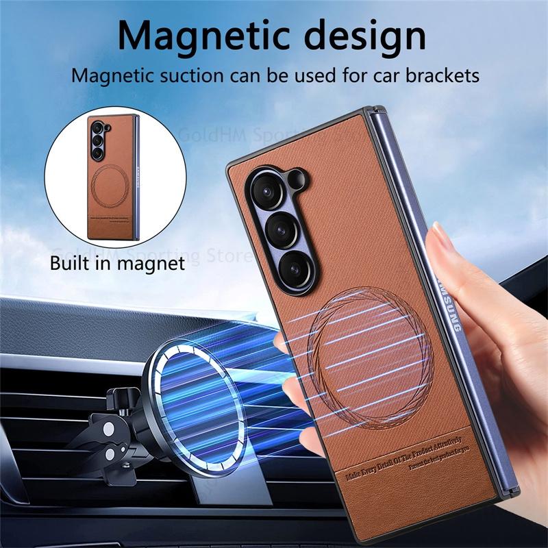 Для Magsafe Магнитный Кожаный Чехол для Телефона Для Samsung Galaxy Z Fold7 5G Беспроводное Зарядное Устройство Magsafing Жесткий ПК Прочный Чехол Для Samsung Z Fold 7 6 5 4 3 5G