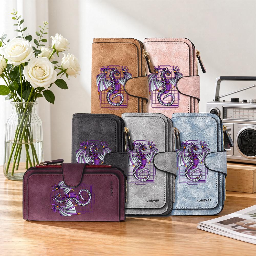Purple Mechanical Dragon Pattern Long Wallet Fashionable Portable Multi Card Slot Casual Purse