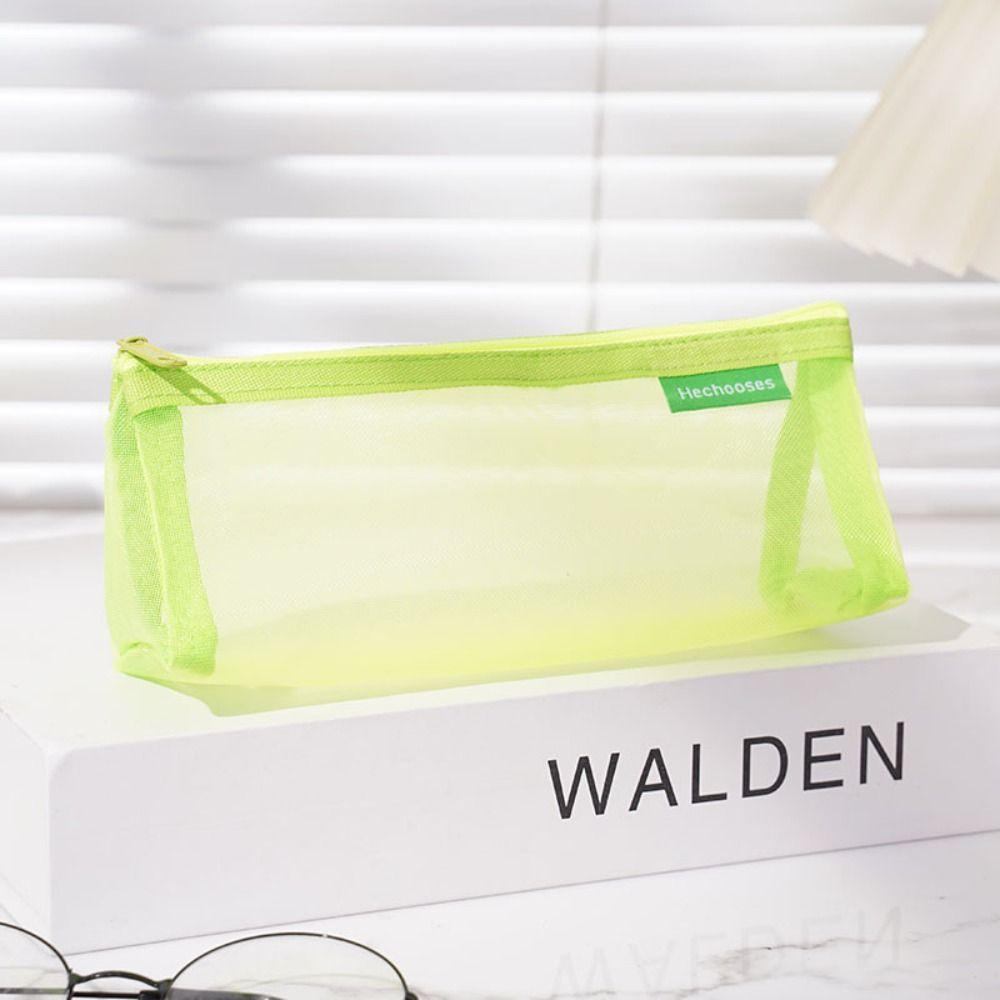 Retro Color Mesh Pencil Case Nylon Zipper Stationery Bag Simple Transparent Bills Bag Pencil Bag