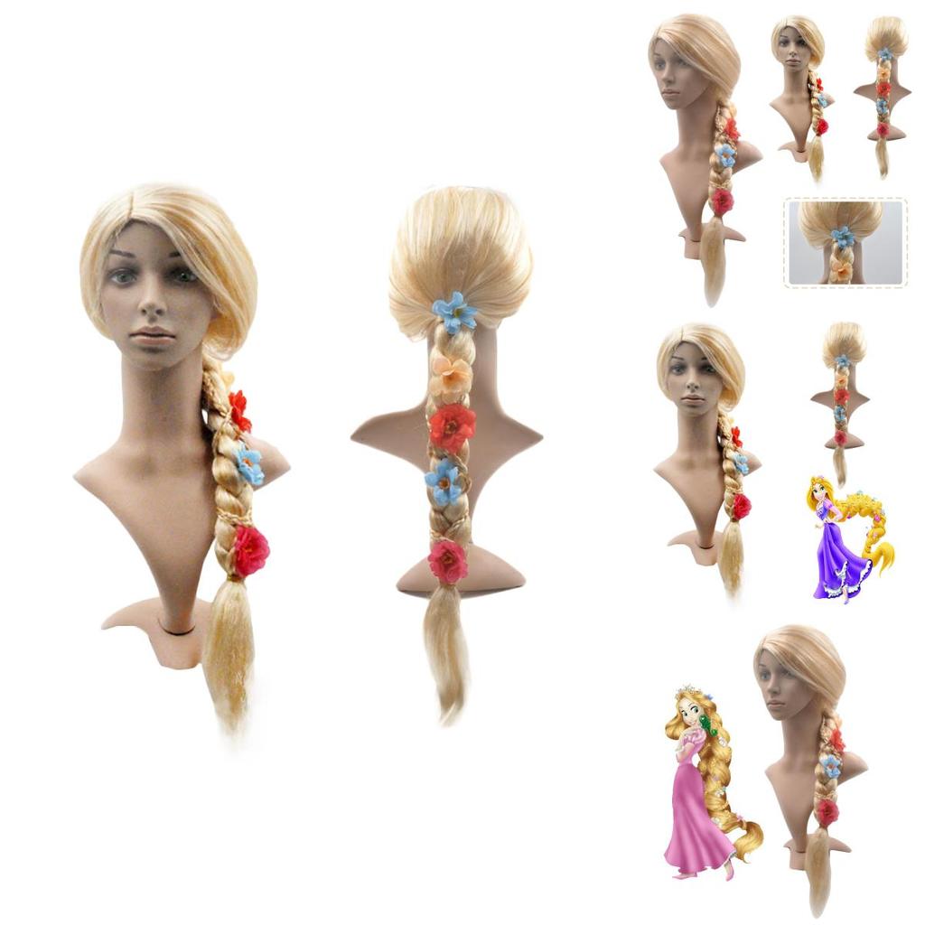 Stunning Rapunzel Inspired Blonde Wig Adorned With Vibrant Faux Flowers For Women