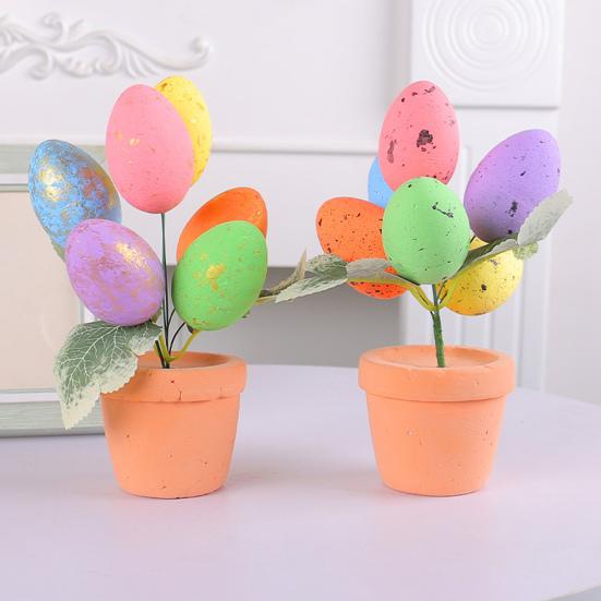 Easter Egg Bonsai Colorful Simulated Easter Egg Potted Plant DIY Foam Bunny Eggs for Home Party Decoration