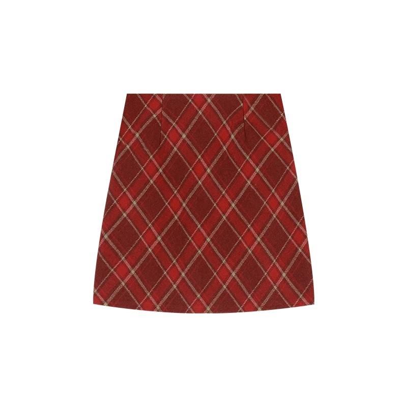 Girl Winter Plaid Aline Skirt With Stretch Wool Blend For Casual And Fashionable Looks