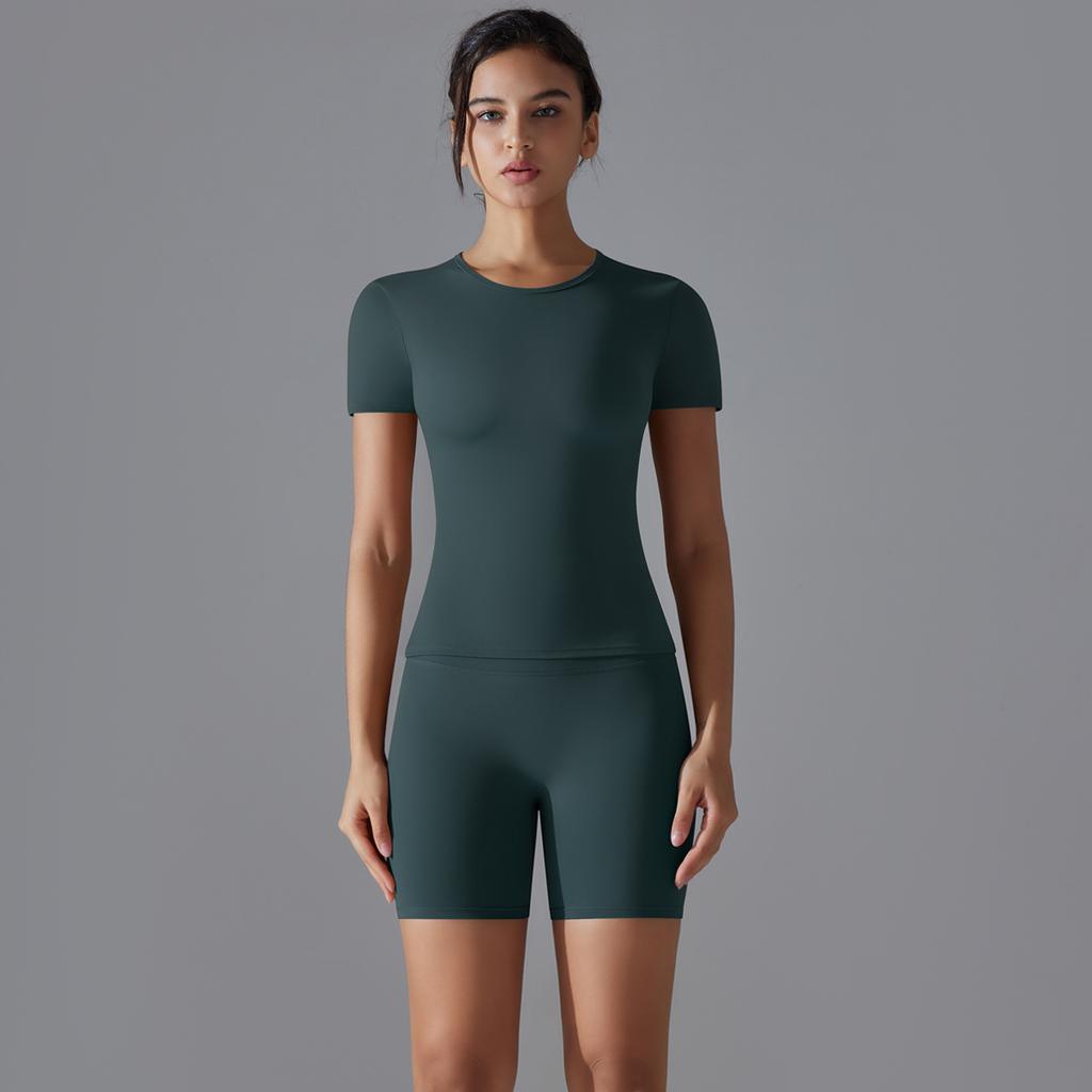 Nessaj Быстросохнущий комплект для йоги, женские шорты для фитнеса с пуш-апом, эластичные рубашки с коротким рукавом, спортивная одежда