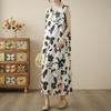 Summer New Seaside Vacation Cotton and Linen Printing Long Dress Sleeveless Dress Long Vest Skirt Women's Clothing