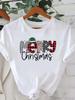 (Asian Size) Short Sleeve T-shirts  Print Merry Christmas O-neck Women's Top Letter Happy New Year T Clothing Fashion Holiday Graphic Tee