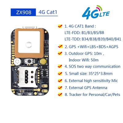 ZX908 Mini 4G GPS Tracker CAT1 PCBA Чип-плата для автомобиля Система слежения за человеком Беспроводной WIFI Beidou Спутниковый локатор