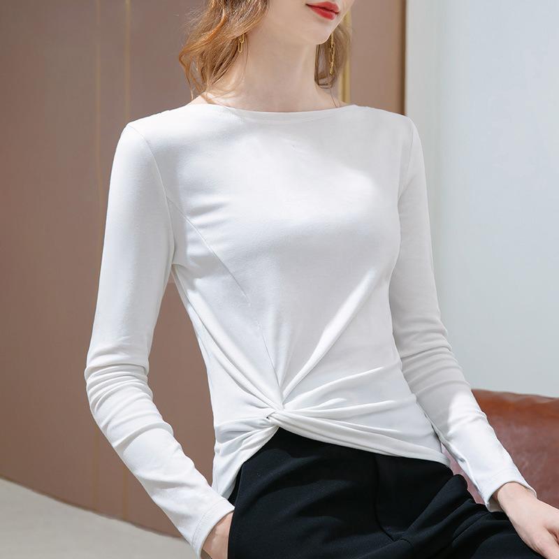 Женская футболка с рукавом средней длины и коротким рукавом, новая женская одежда весна-лето, темпераментная футболка из хлопка с открытыми плечами, топ с плиссировкой на талии