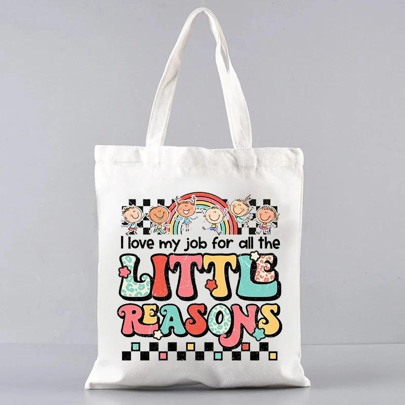 Cute Women Canvas Tote Bag Reusable Commuting Bags Gift for Teacher Trendy Ladies Shoulder Handbag Shopping Bag
