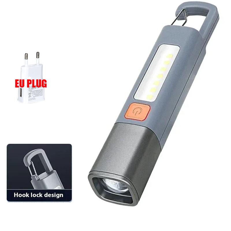 Мощный светодиодный фонарь из АБС-пластика, USB-зарядка, портативный, для улицы, EDC-фонарь, походные подвесные фонари, телескопический фокус, боковая COB-лампа