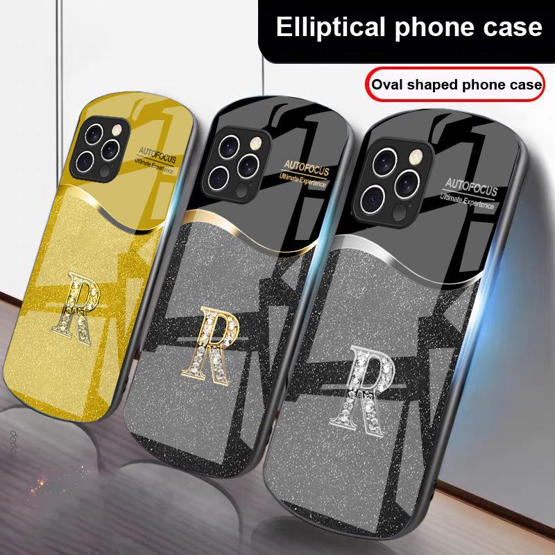 Двухцветный Градиентный Буква R Для IPhone 16 Pro Max 15 Pro 14 13 12 Mini 11 XS Max XR 7 8 Plus SE 2022 Эллиптический Стеклянный Чехол Для Телефона