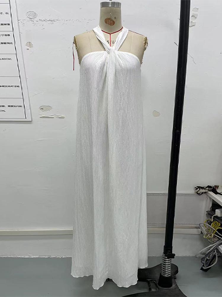 Пляжное длинное платье с лямкой на шее, женское летнее платье без рукавов с открытой спиной, макси, шикарный женский халат для праздничной вечеринки