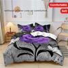 3Pcs Soft And Comfortable Purple Rose Print Duvet Cover Set For Bedroom And Guest Room Includes 1 Duvet Cover And 2 Pillowcases