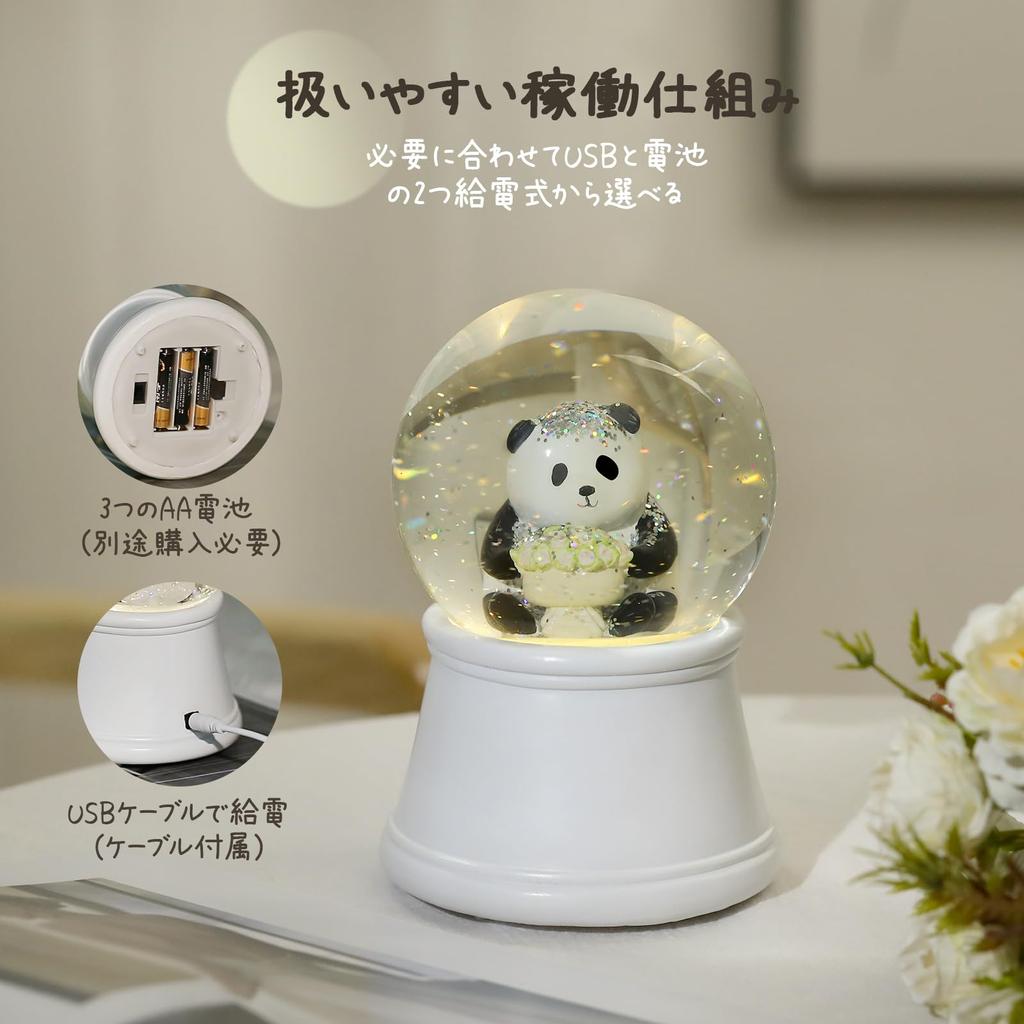 Snow Globe Lewondr Day Present Music Box Day Flower Box Snow Globe with LED Light Interior Celebration Present Panda Holding a Rose White Mother's