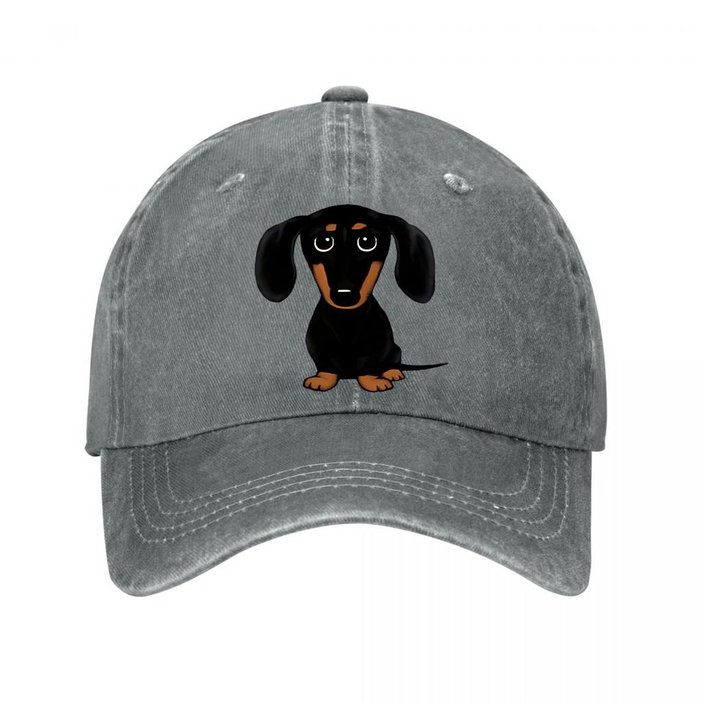 Cute Big Eyes Dachshund Plush Toy New Vintage Washed Cotton Baseball Cap Parent Kids Sun Hats
