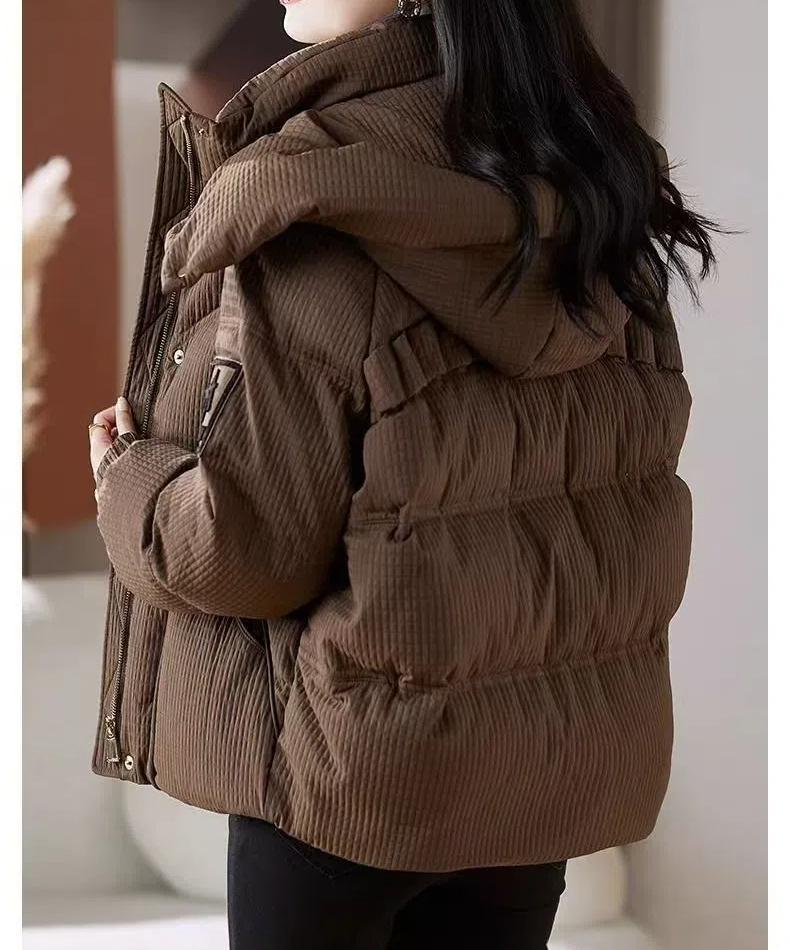 Women's Autumn and Winter Jackets Solid Color Hooded Thick Loose Windproof Short Women's Jacket