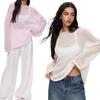 Women Loose Long-sleeved Sweater Breathable Translucent Soft Knitted Sweatshirt