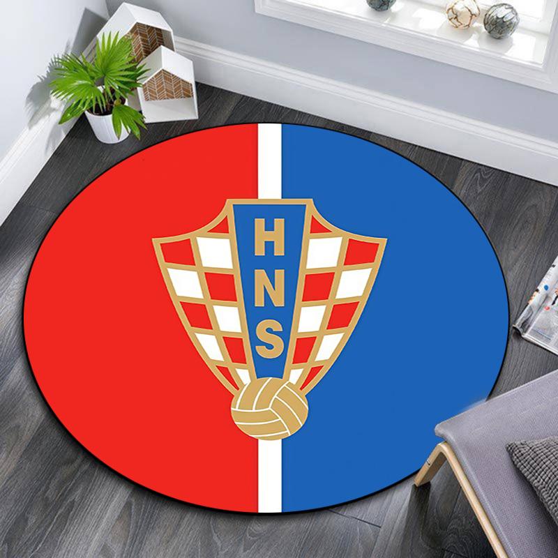 Croatia National Football Team Round Area Rug,Carpet Rug for Living Room Bedroom Sofa Playroom Decor,Non-slip Floor Mat