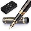 Wordsworth Black Primoli Fountain Pen Set with Extra Fine Gift 24 Ink Refill and Perfect for and Smooth and & [Gunmetal Gold] Nib, Case, Cartridges,